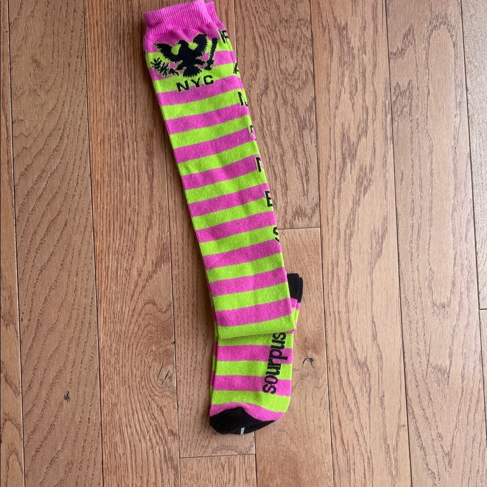 Sourpuss Neon Pink and Green Striped Ramones Socks